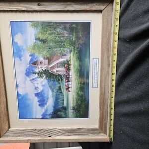 Rustic Wooden Framed Mountain Church Landscape Art
